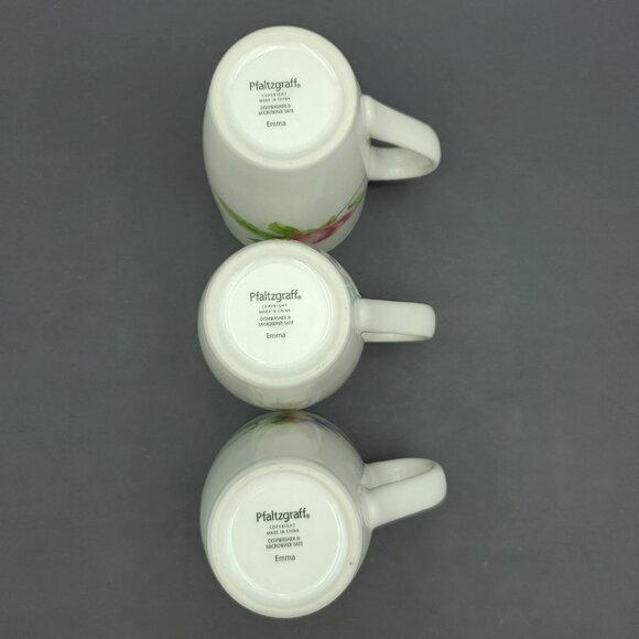 Pfaltzgraff Emma Tall Latte Mugs White Coffee Mugs Purple Pink Floral Flowers - Picture 7 of 10